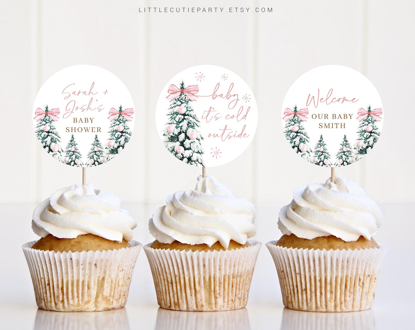 Editable Baby Its Cold Outside Pink Cake Toppers, Winter Girl Baby Shower Cupcake Toppers, Baby Shower Cake Topper, Cake Topper PWINBS001