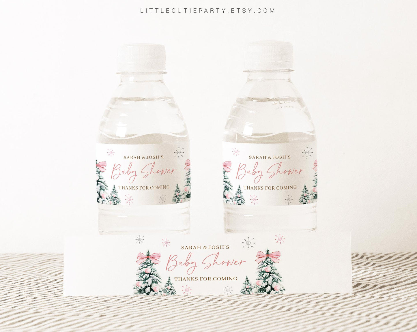Editable Baby Its Cold Outside Pink Baby Shower Water Bottle Labels, Bottle Label for Winter Girl Baby Shower Theme Decorations PWINBS001