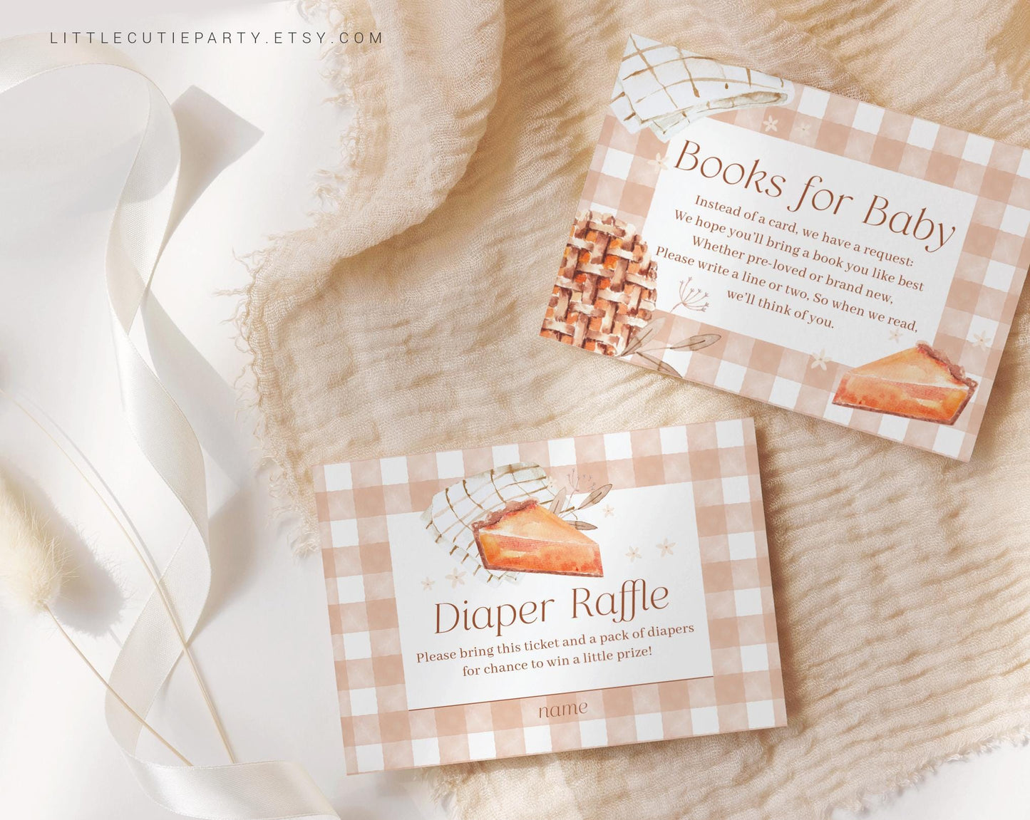 Editable Cutie Pie Baby Shower Invitation, Our Little Cutie Pie Invitation with Diaper Raffle, Books for Baby and Tag CTPBS001