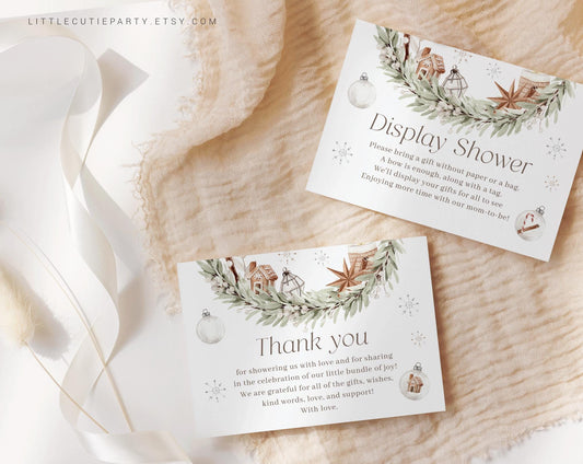 Editable A Merry Little Baby Shower Thank you Card, Cozy Winter Baby Shower Display Card for Retro Christmas Baby Shower Decor MRYBS002