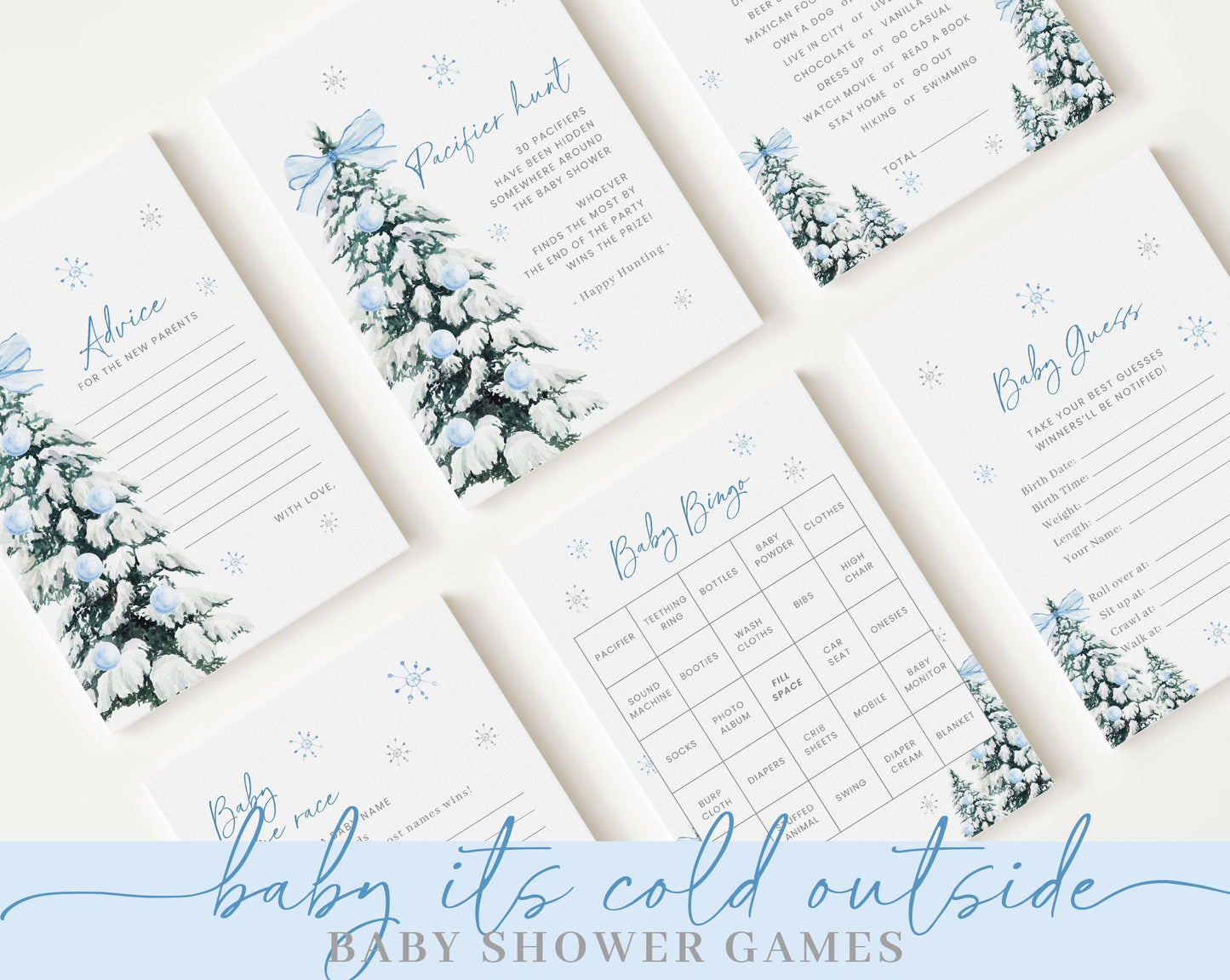 Editable Baby Its Cold Outside Blue Baby Shower Invitation Bundle, Baby Its Cold Outside Boy Shower Bundle with Games and Decor BWINBS001