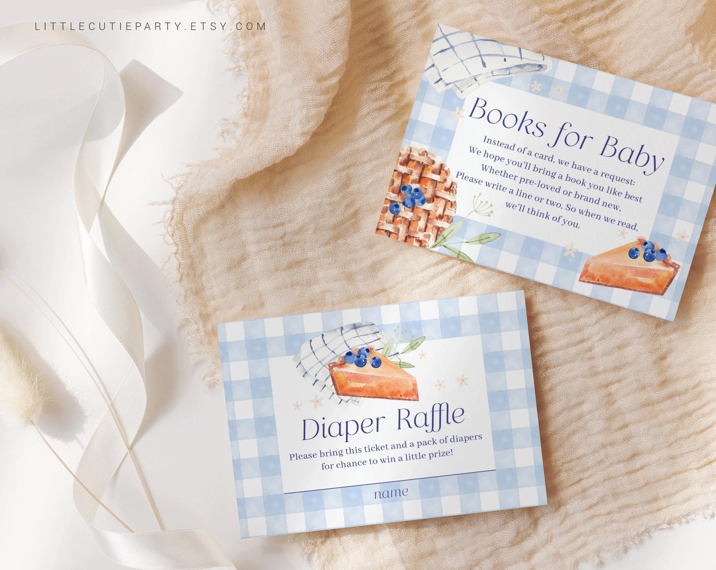 Editable Blue Cutie Pie Baby Shower Invitation, Fall theme Baby Shower Boy Invitation with Diaper Raffle, Books for Baby and Tag CTPBS002
