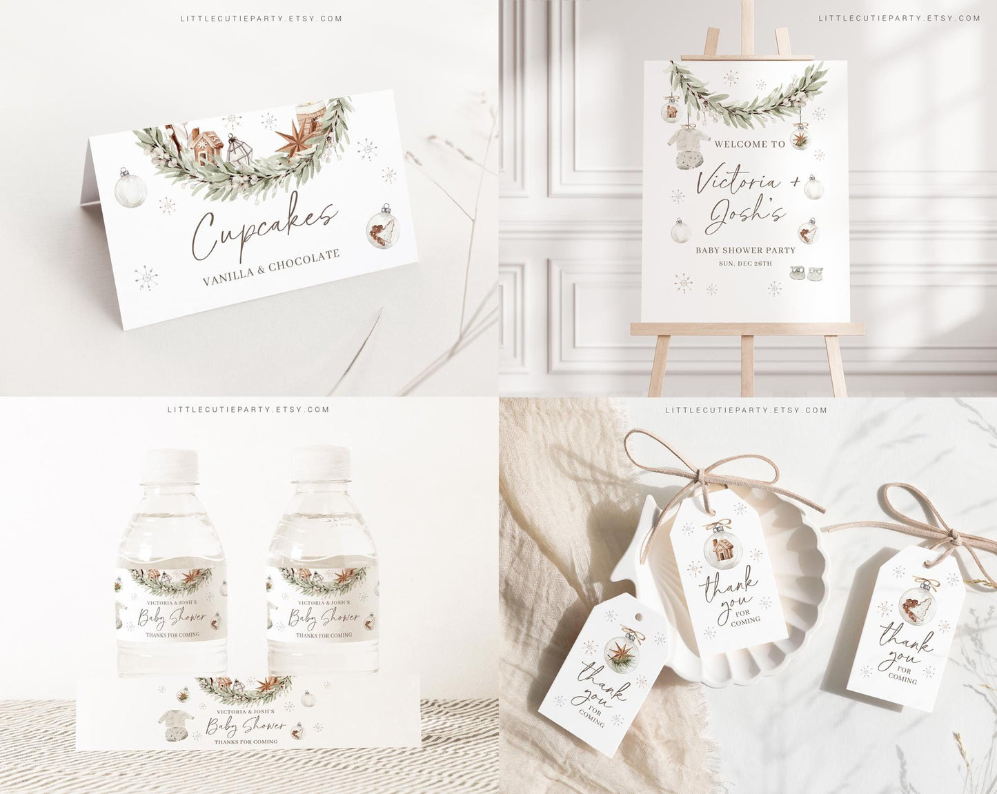 Editable A Merry Little Baby Shower Invitation Bundle, Retro Christmas Baby Shower Bundle Set with Games Bundle and Shower Decor MRYBS002