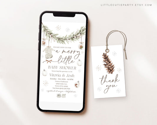 Editable A Merry Little Baby Shower Invite, Cozy Winter Baby Shower Invite, Baby Shower Digital Invitation Evite for Baby Christmas MRYBS002