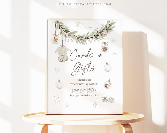 Editable A Merry Little Baby Shower Sign, Retro Christmas Custom Sign Template for Baby Shower Party with Cozy Winter Baby Shower MRYBS002