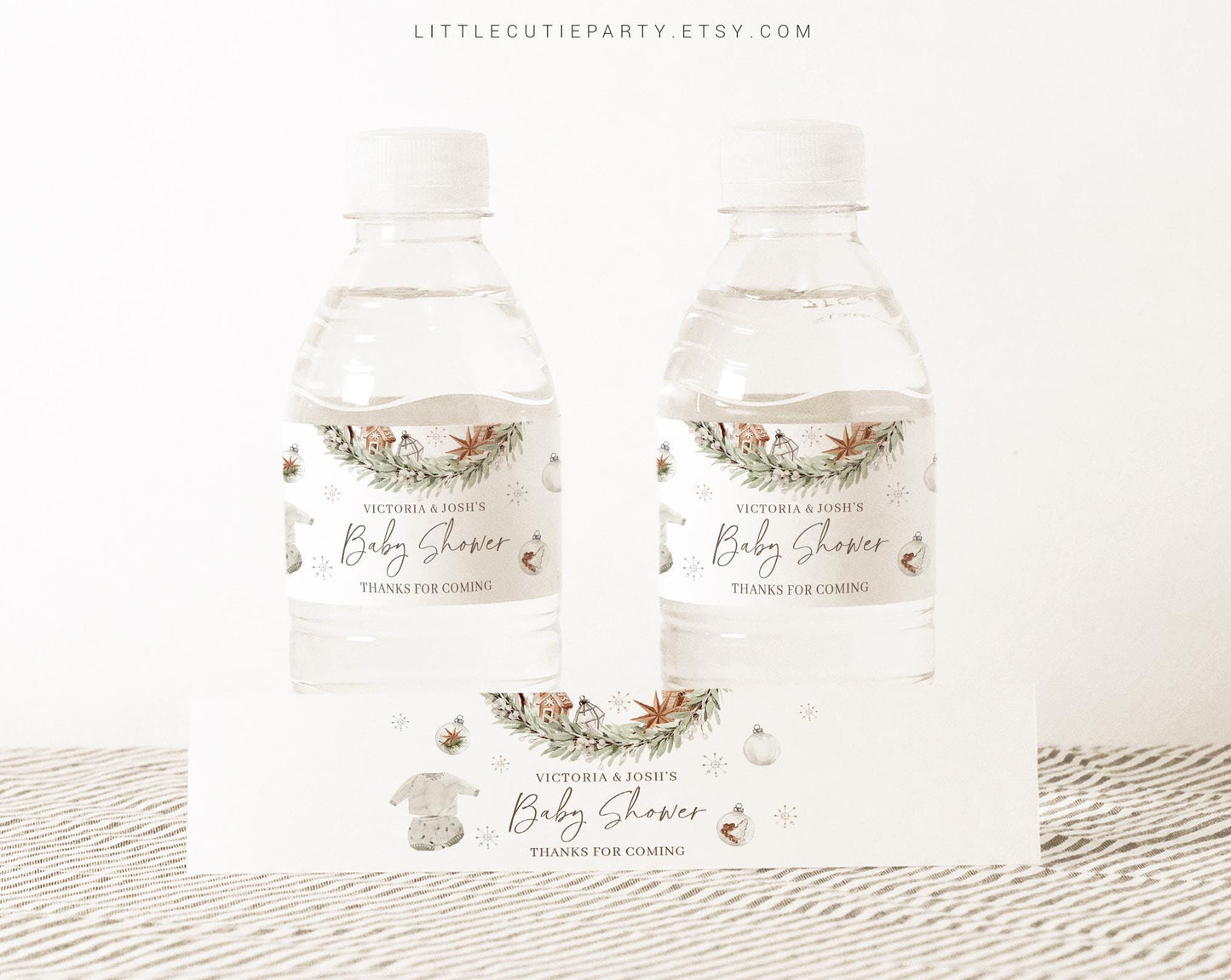 Editable A Merry Little Baby Shower Water Bottle Labels, Bottle Label for Cozy Winter Baby Shower Theme Decorations MRYBS002