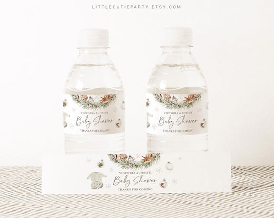 Editable A Merry Little Baby Shower Water Bottle Labels, Bottle Label for Cozy Winter Baby Shower Theme Decorations MRYBS002