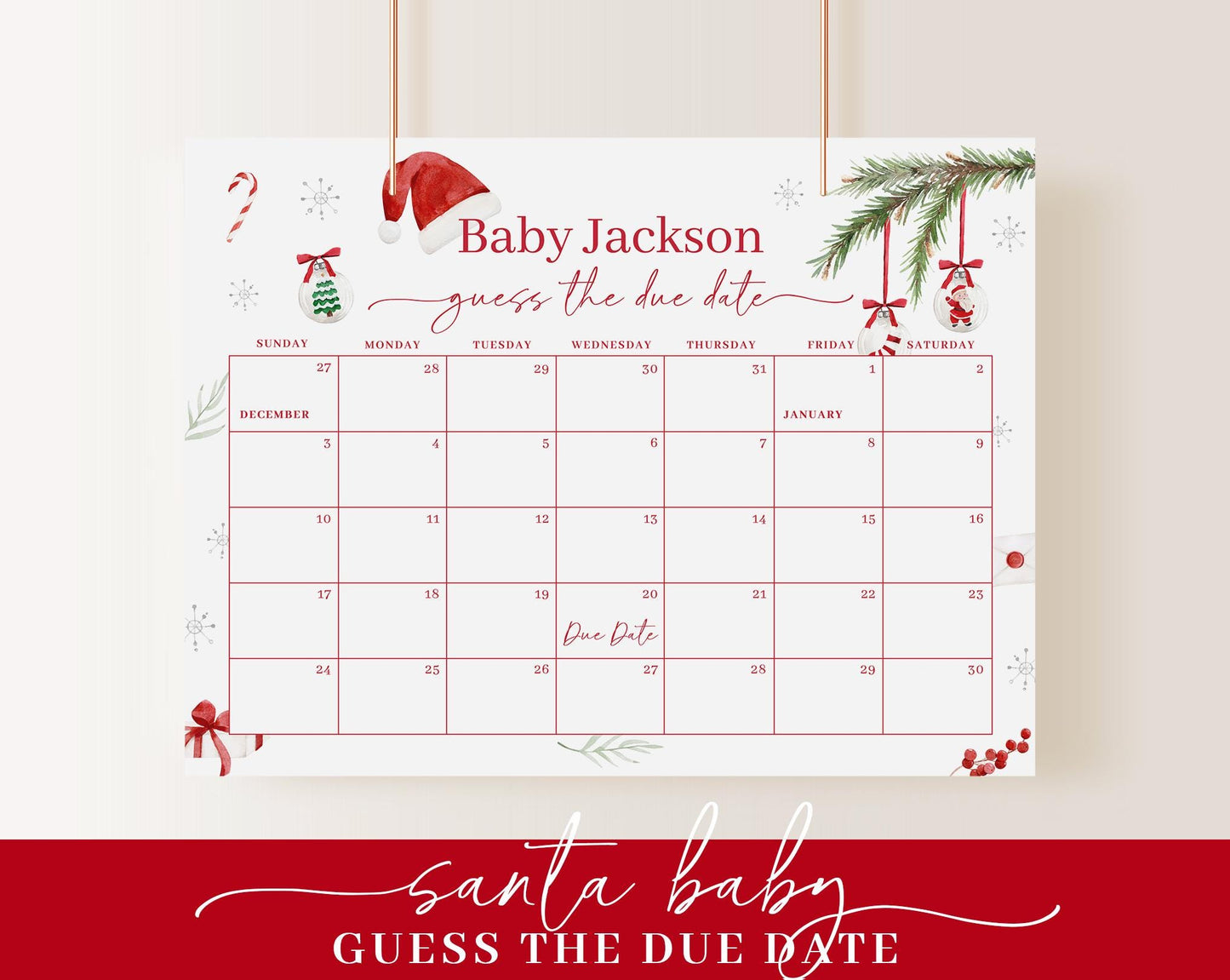 Editable Santa Baby Shower Invitation Bundle, Christmas Baby Shower Bundle Set with Games Bundle and Baby Shower Decorations SNTBS002