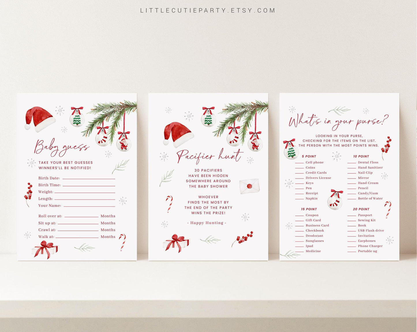 10 Editable Christmas Baby Shower Game Bundle, Santa Baby Shower Games Bundle, Christmas Winter Baby Shower Party Games SNTBS002