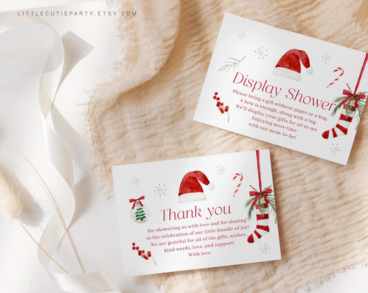 Editable Santa Baby Shower Thank you Card, Winter Baby Shower Display Card for Christmas Baby Shower Decor SNTBS002