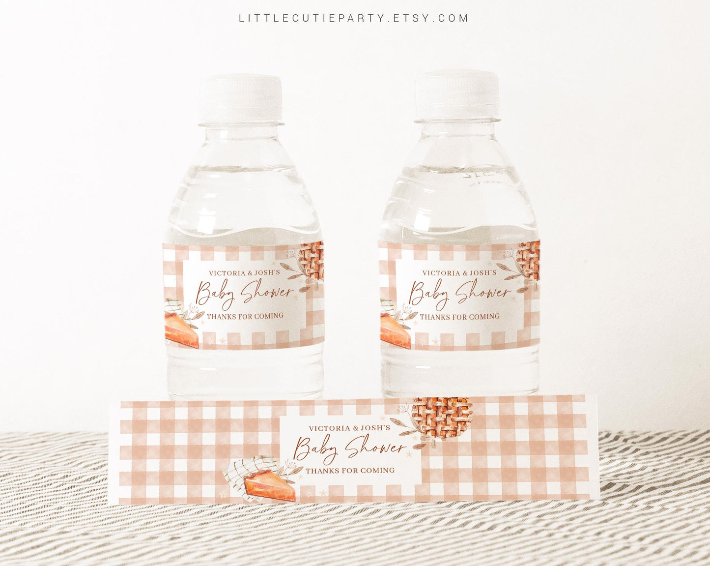 Editable Cutie Pie Baby Shower Water Bottle Labels, Bottle Label for Thanksgiving Baby Shower Theme Decorations CTPBS001