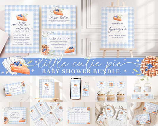 Editable Blue Cutie Pie Baby Shower Invitation Bundle, Fall Theme Baby Shower Boy Invitation Bundle with Games Bundle, Shower Decor CTPBS002