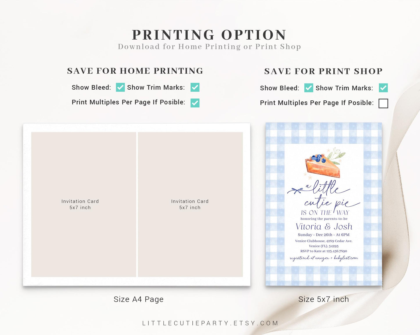 Editable Blue Cutie Pie Baby Shower Invitation, Fall theme Baby Shower Boy Invitation with Diaper Raffle, Books for Baby and Tag CTPBS002