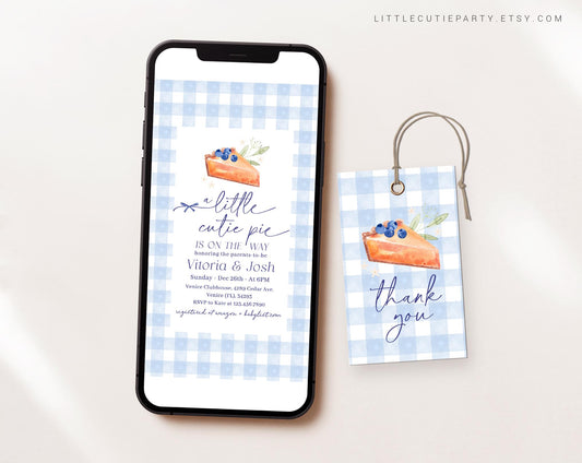 Editable Blue Cutie Pie Digital Invite, Cutie Pie Boy Baby Shower Invite, Cutie Pie is On the Way Baby Shower Digital Invitation CTPBS002