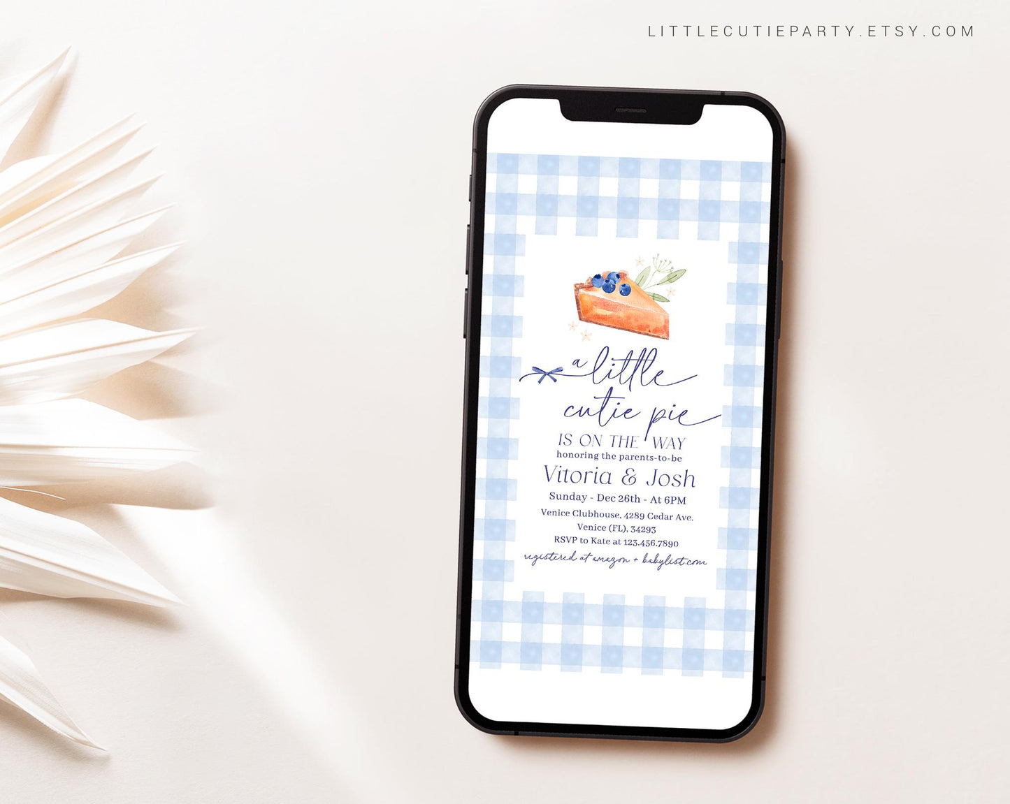 Editable Blue Cutie Pie Digital Invite, Cutie Pie Boy Baby Shower Invite, Cutie Pie is On the Way Baby Shower Digital Invitation CTPBS002