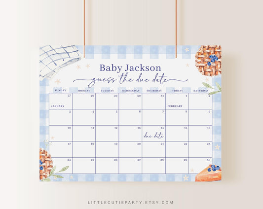 Editable Blue Cutie Pie Baby Shower Due Date Calendar, Cutie Pie Baby Games Boy, Cutie Pie Due Date Calendar for Thanksgiving CTPBS002