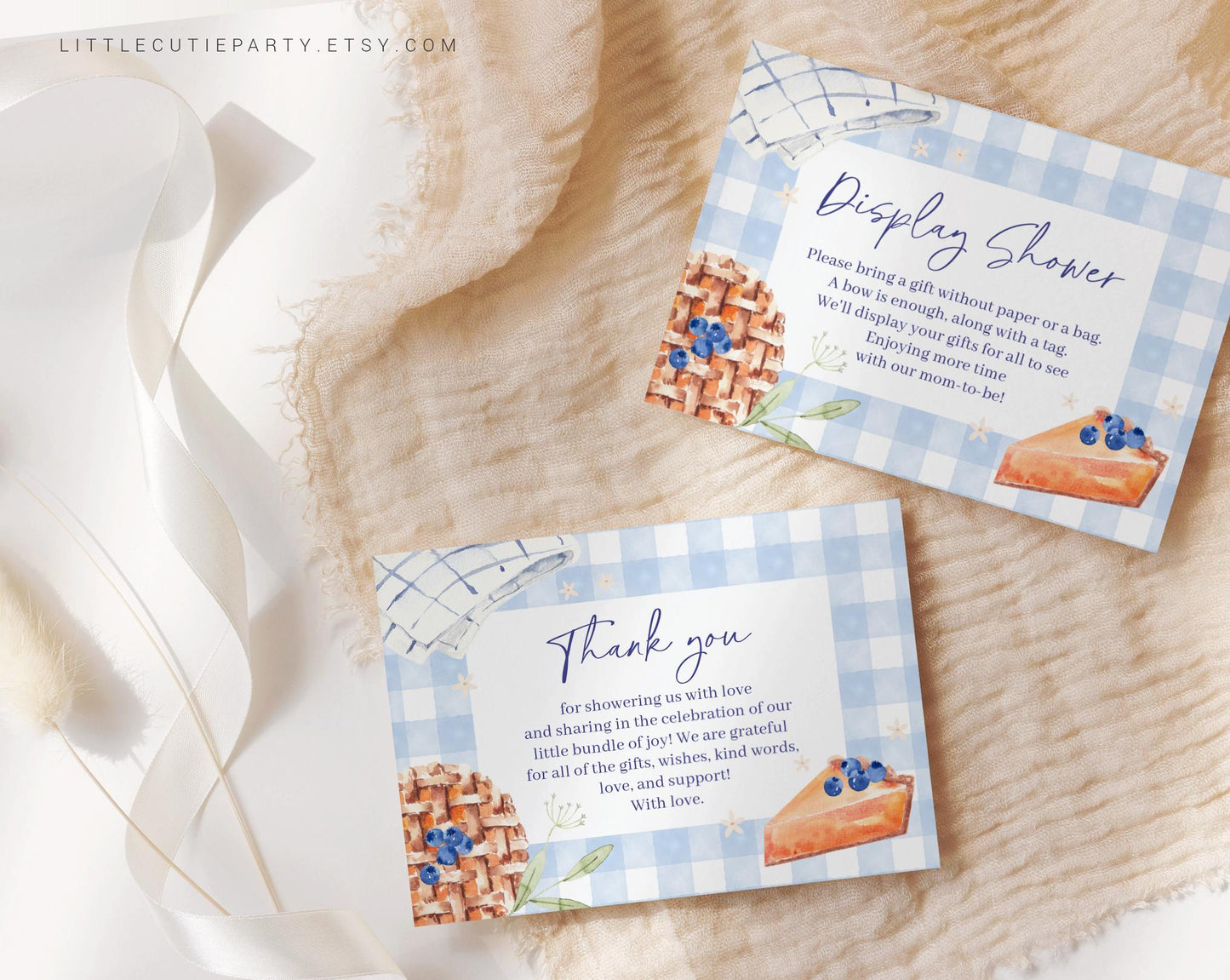 Editable Blue Cutie Pie Baby Shower Thank you Card, Cutie Pie Baby Shower Boy Display Card for Thanksgiving Baby Shower Decor CTPBS002