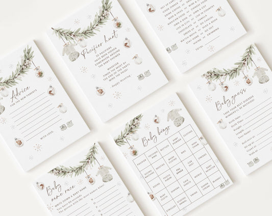 10 Editable A Merry Little Baby Shower Games, Retro Christmas Baby Shower Games Bundle, Cozy Winter Baby Shower Party Games MRYBS002