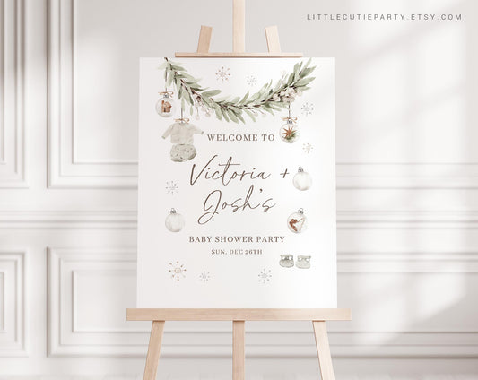 Editable A Merry Little Baby Shower Welcome Sign, Cozy Winter Baby Shower Sign, Welcome Board, Christmas Welcome Template MRYBS002
