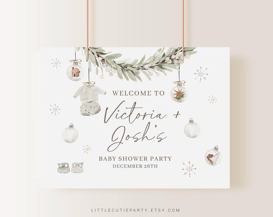 Editable A Merry Little Baby Shower Backdrop, Cozy Winter Baby Shower Banner, Shower Sign for Baby Christmas Banner Welcome Sign MRYBS002
