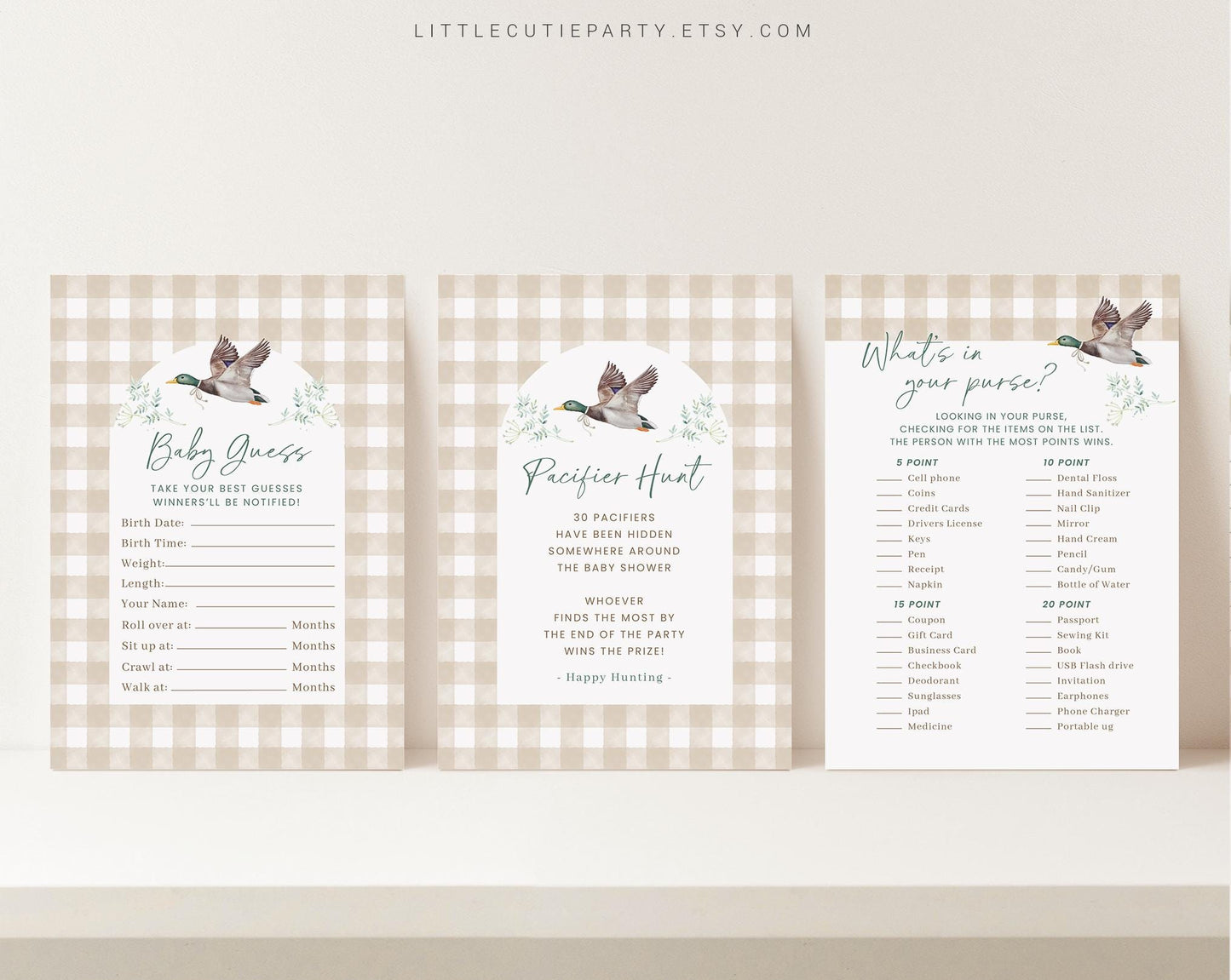 10 Editable Mallard Baby Shower Games Bundle, Gingham Duck Baby Shower Bingo Games Bundle, Mallard Duck Baby Shower Party Games MALBS002