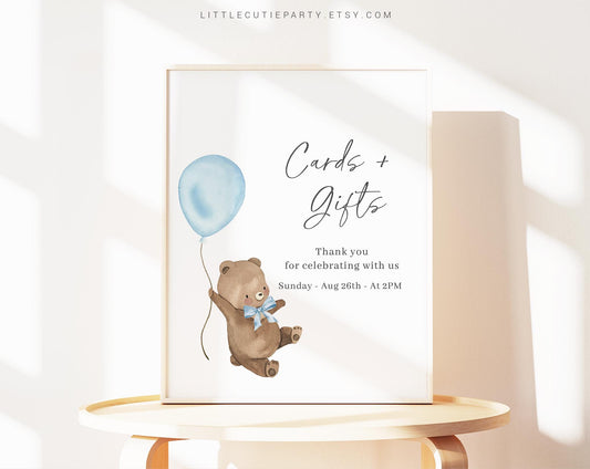 Editable Bearly Wait Boy Baby Shower Sign Template for Baby Shower Party, Bearly Wait Blue Baby Shower Decor BRWBS002