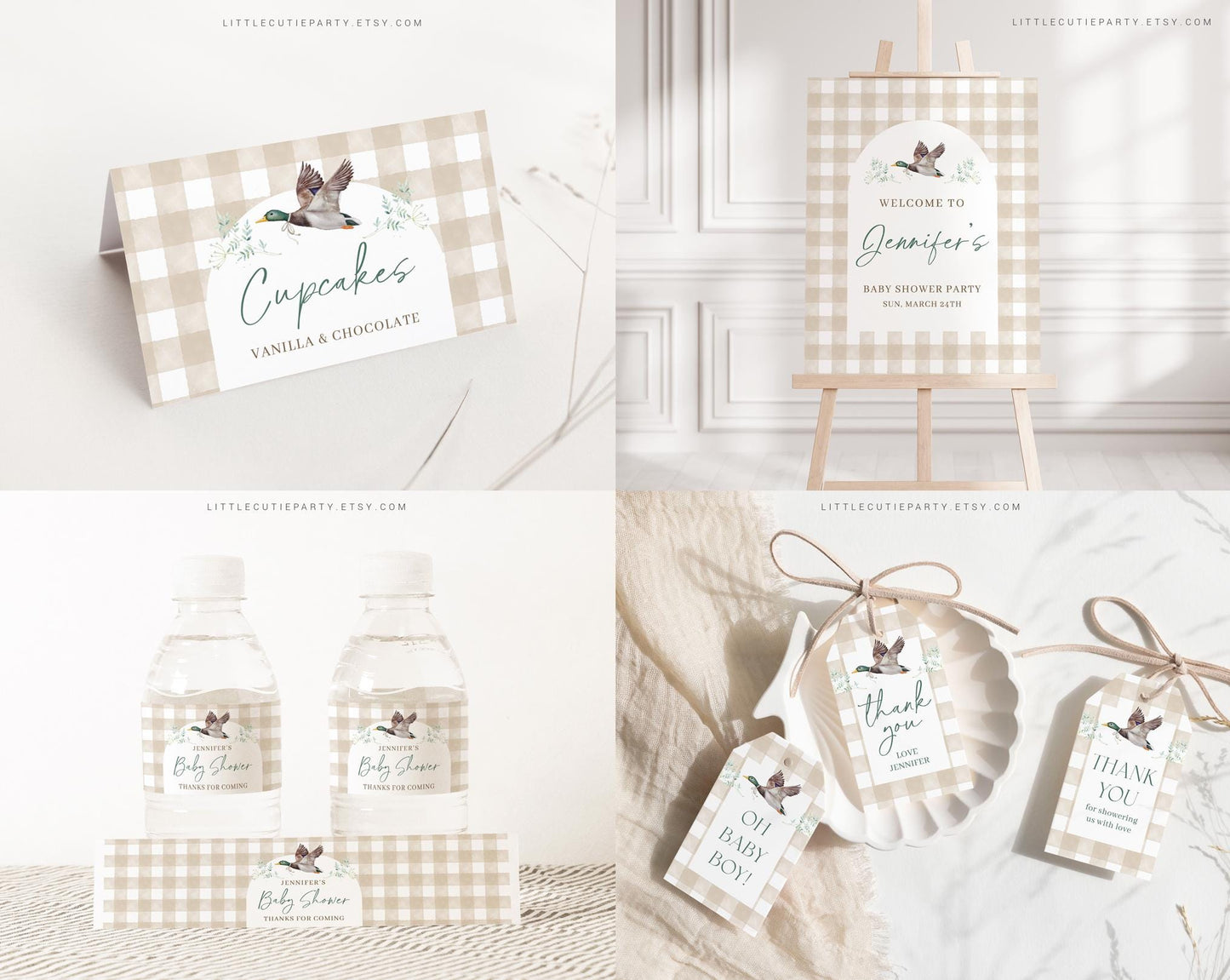 Editable Mallard Baby Shower Invitation Bundle, Gingham Duck Bundle with Games Bundle and Mallard Baby Shower Decorations MALBS002