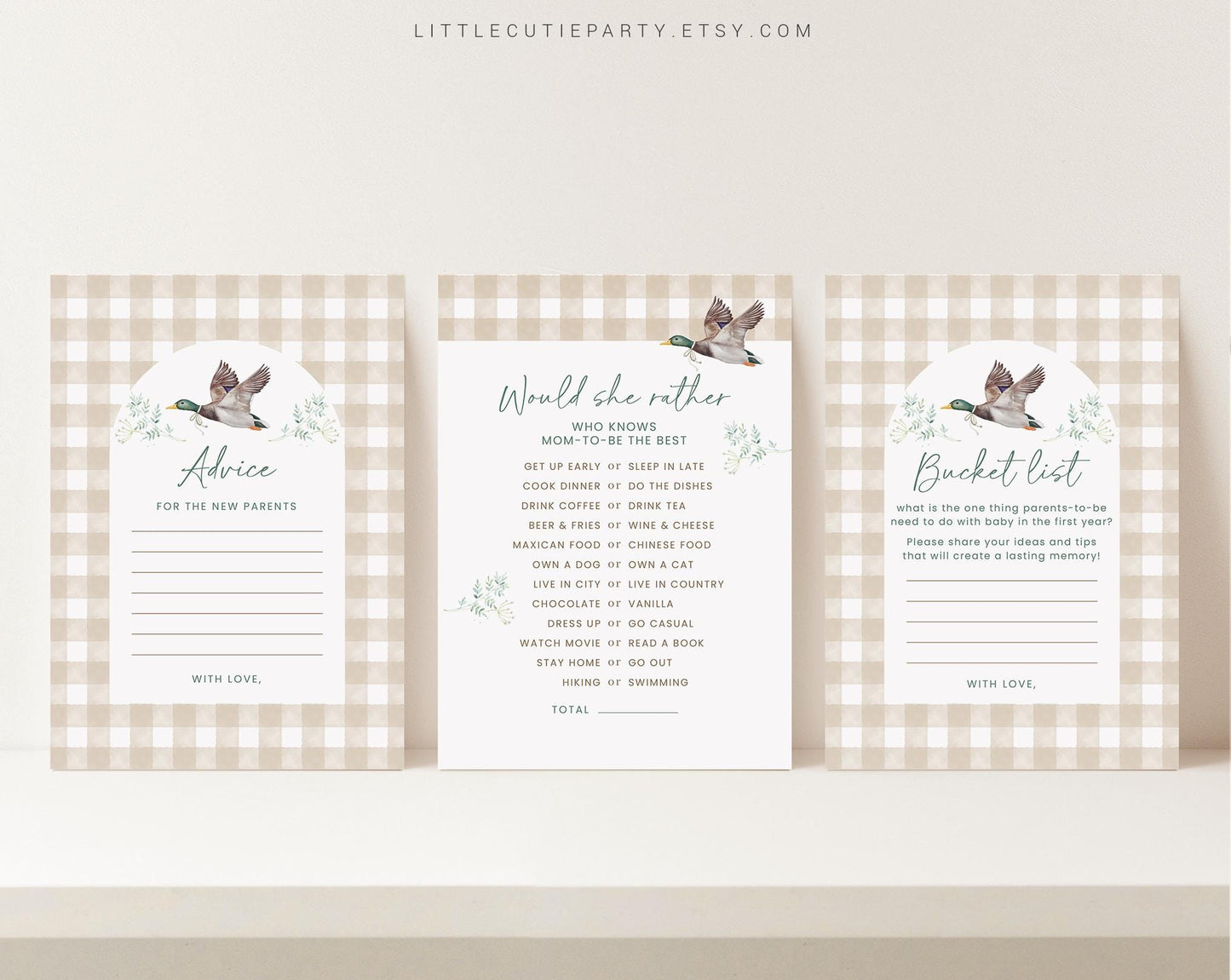 10 Editable Mallard Baby Shower Games Bundle, Gingham Duck Baby Shower Bingo Games Bundle, Mallard Duck Baby Shower Party Games MALBS002