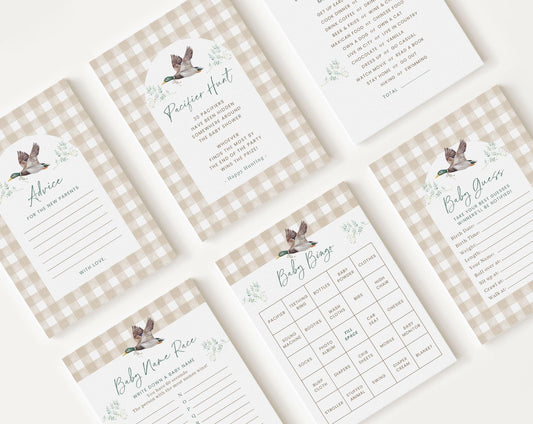 10 Editable Mallard Baby Shower Games Bundle, Gingham Duck Baby Shower Bingo Games Bundle, Mallard Duck Baby Shower Party Games MALBS002
