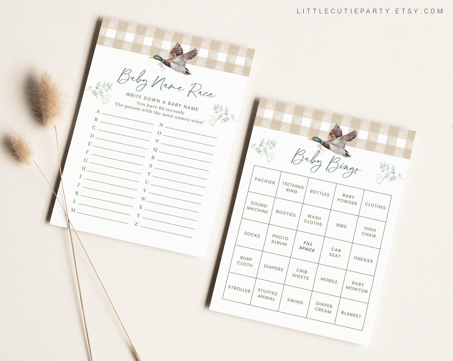 10 Editable Mallard Baby Shower Games Bundle, Gingham Duck Baby Shower Bingo Games Bundle, Mallard Duck Baby Shower Party Games MALBS002