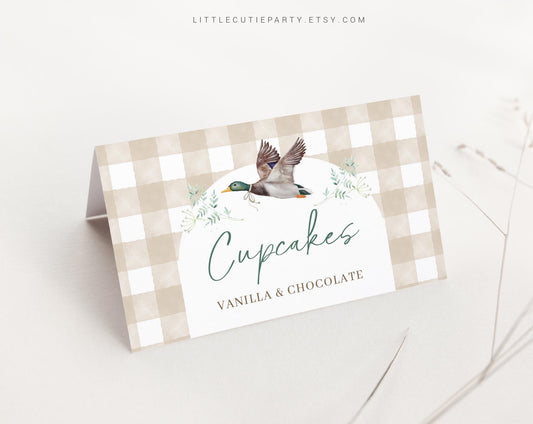 Editable Mallard Duck Food Labels, Food Tent cards, Folded Food Cards for Mallard Baby Shower Decorations Theme MALBS002