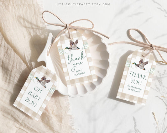 Editable Mallard Baby Shower Favor, Fall Boy Thank You Favor Tag, Thank you Tags, Mallard Baby Shower Decorations MALBS002