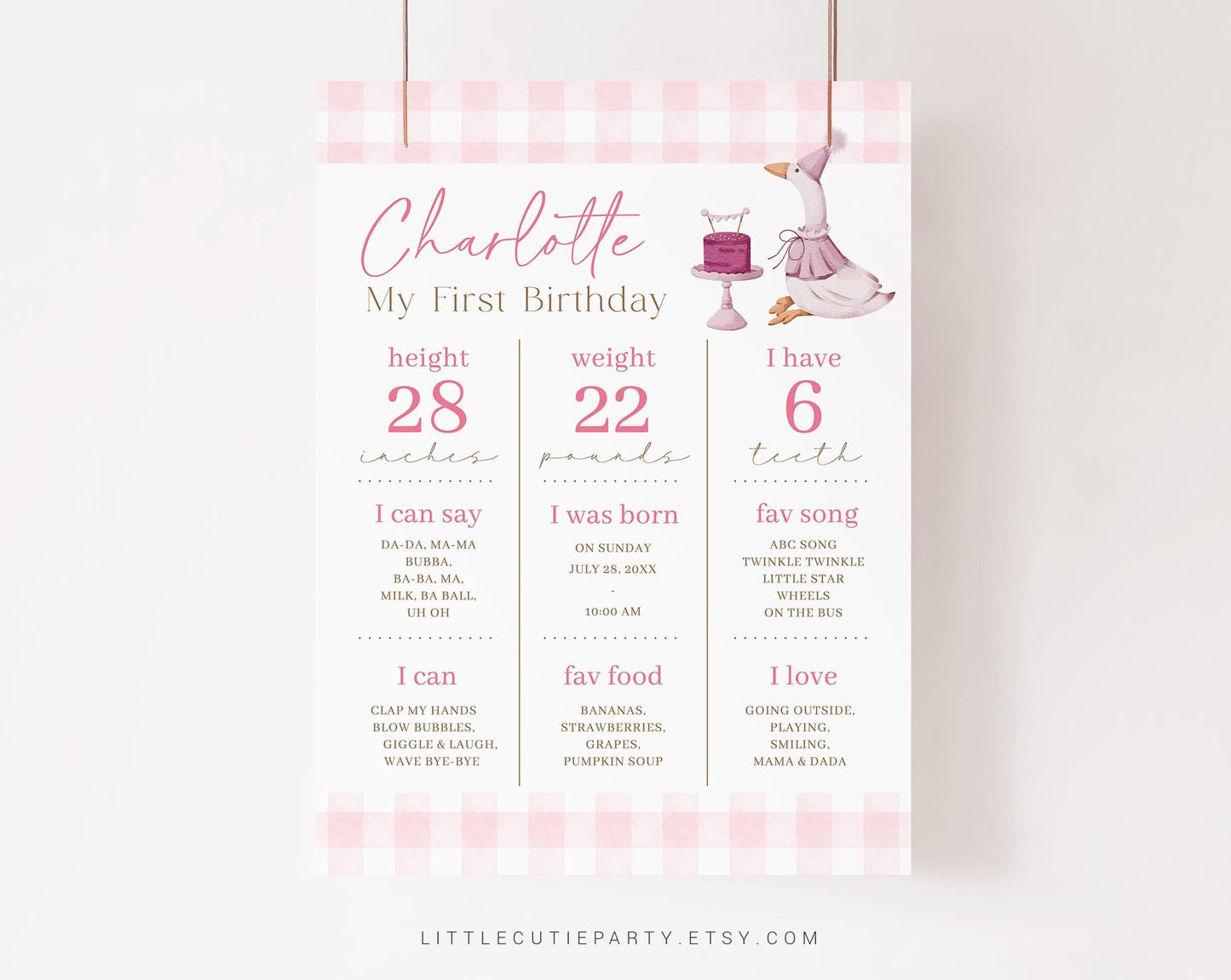 Editable One Silly Goose Milestone Banner Sign, Goose First Year Milestone Board, 1st Birthday Girl Milestone Poster GOSBD001