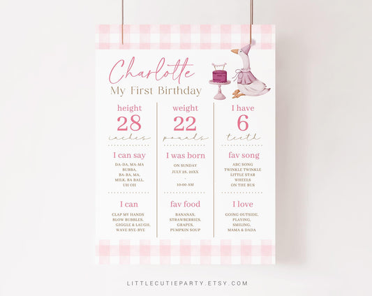 Editable One Silly Goose Milestone Banner Sign, Goose First Year Milestone Board, 1st Birthday Girl Milestone Poster GOSBD001