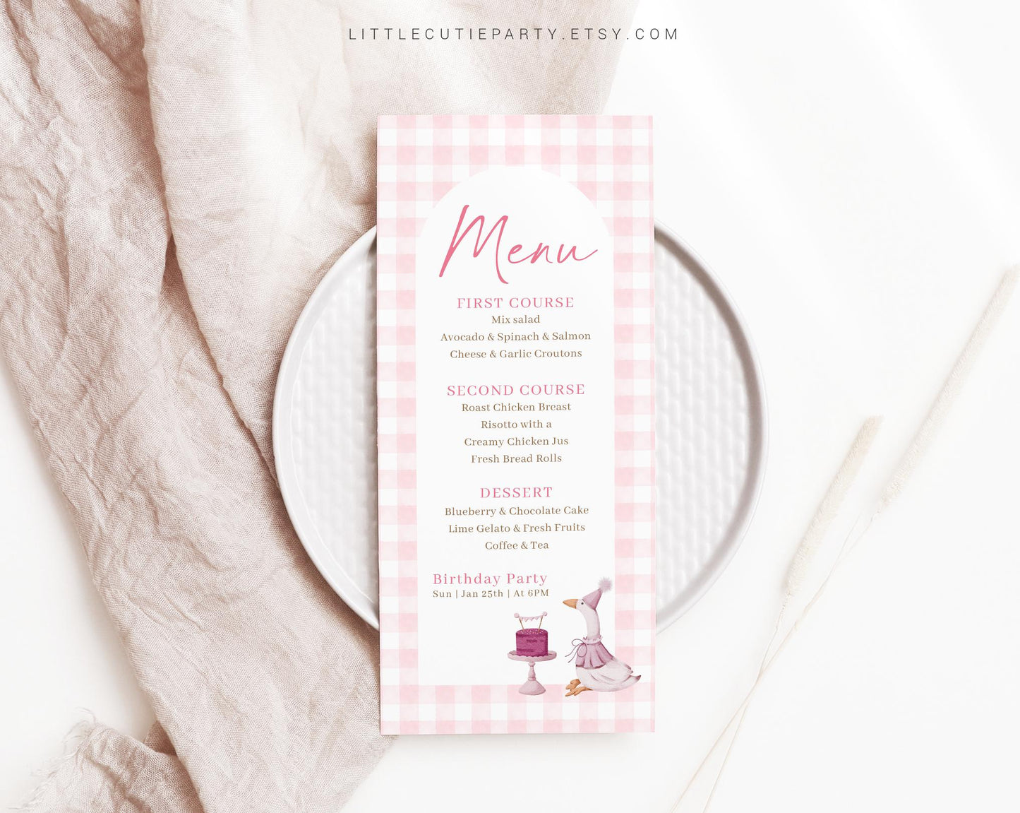 Editable One Silly Goose Menu Template, Pink Goose Menu Template, Pink Goose Baby Shower and Silly Goose Birthday Decorations GOSBD001