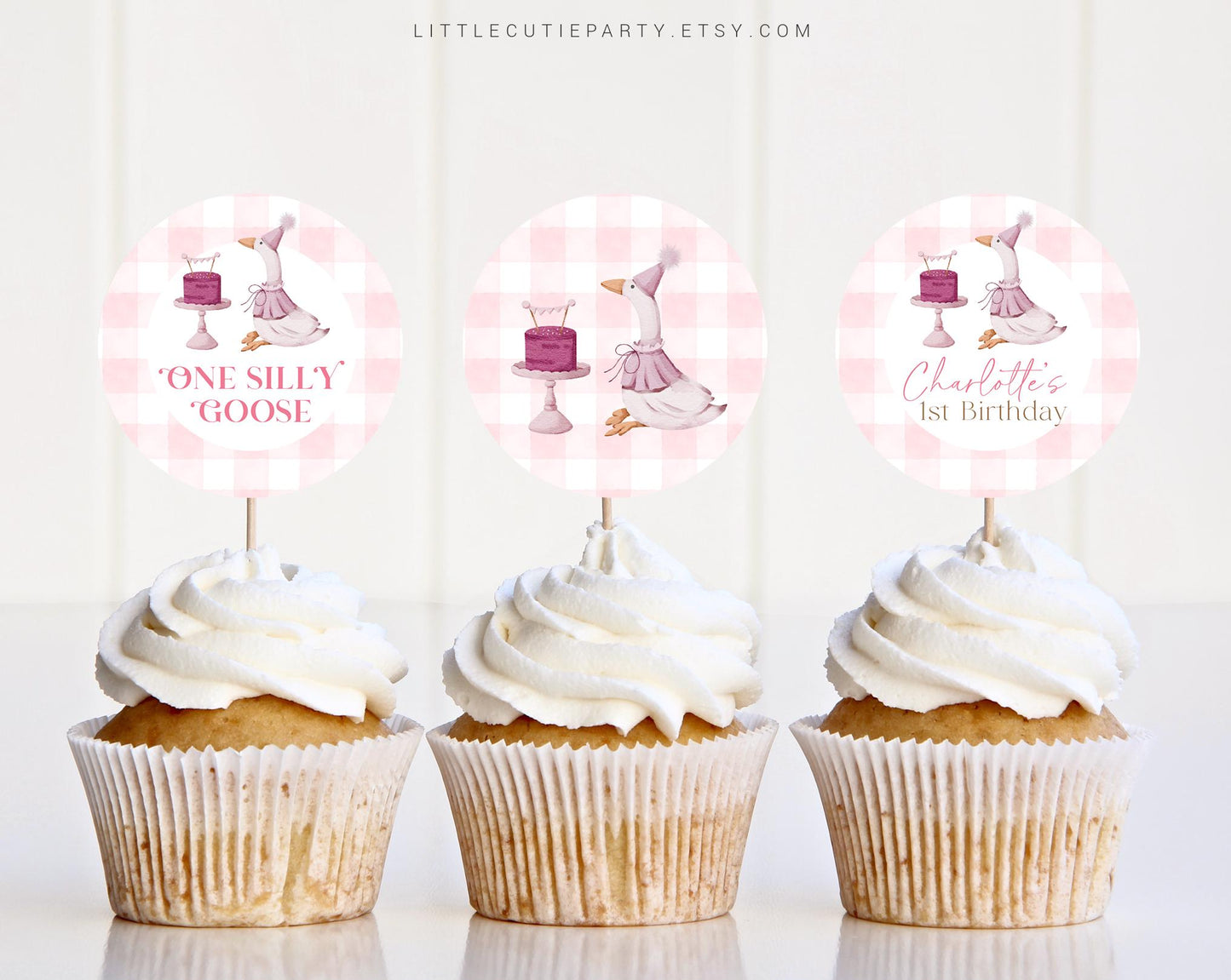 Editable Pink Goose Cake Topper, Goose Baby Shower Cupcake Toppers, for Goose Girl Baby Shower Decorations GOSBD001