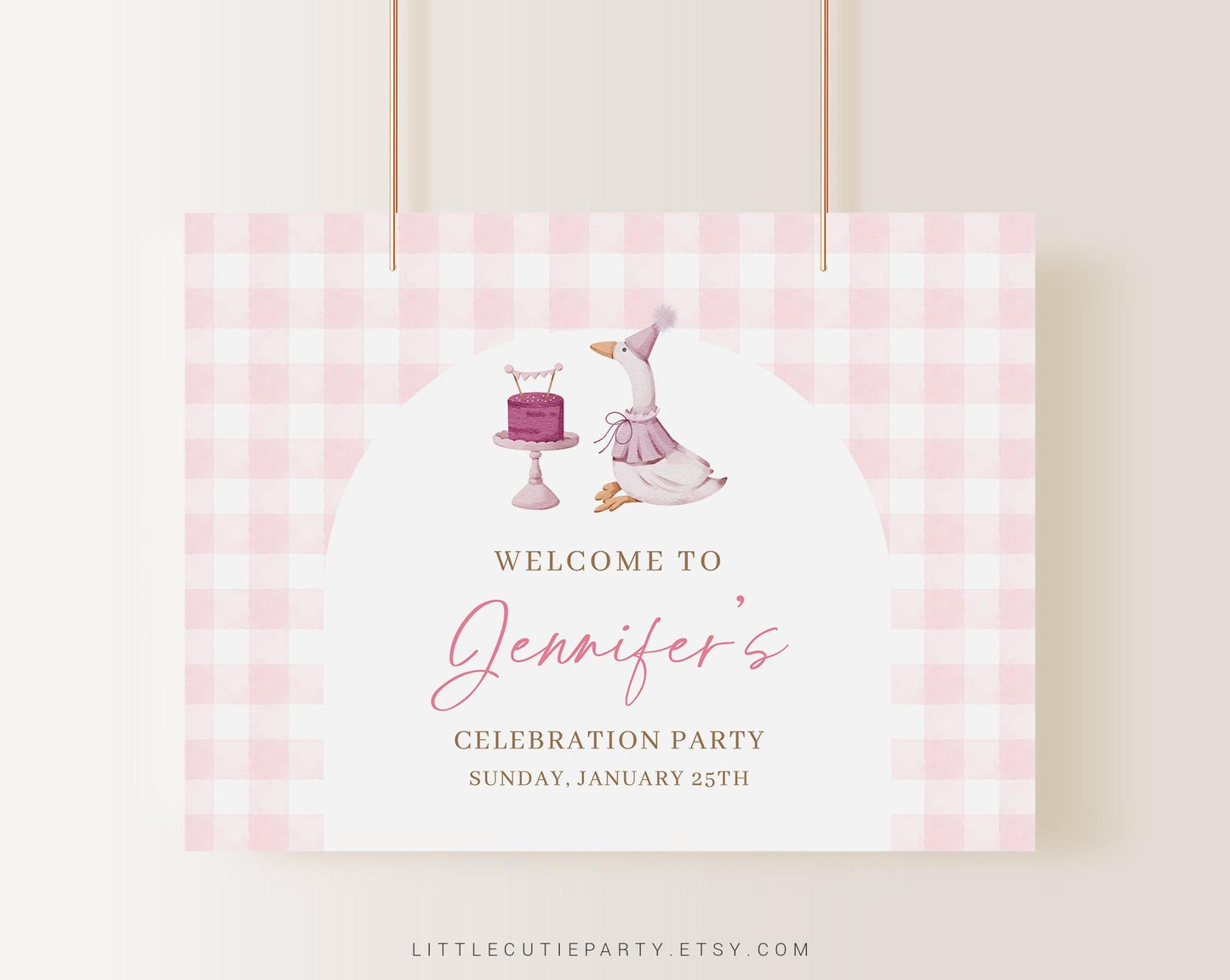 Editable One Silly Goose Birthday Girl Banner, Pink Goose Baby Shower Backdrop, Shower Sign for Goose Baby Shower Decorations GOSBD001