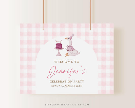 Editable One Silly Goose Birthday Girl Banner, Pink Goose Baby Shower Backdrop, Shower Sign for Goose Baby Shower Decorations GOSBD001