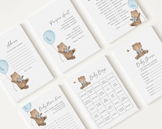 Editable Bearly Wait Boy Baby Shower Games, We Can Bearly Wait Blue Baby Shower Games Bundle, Baby Shower Activity BRWBS002