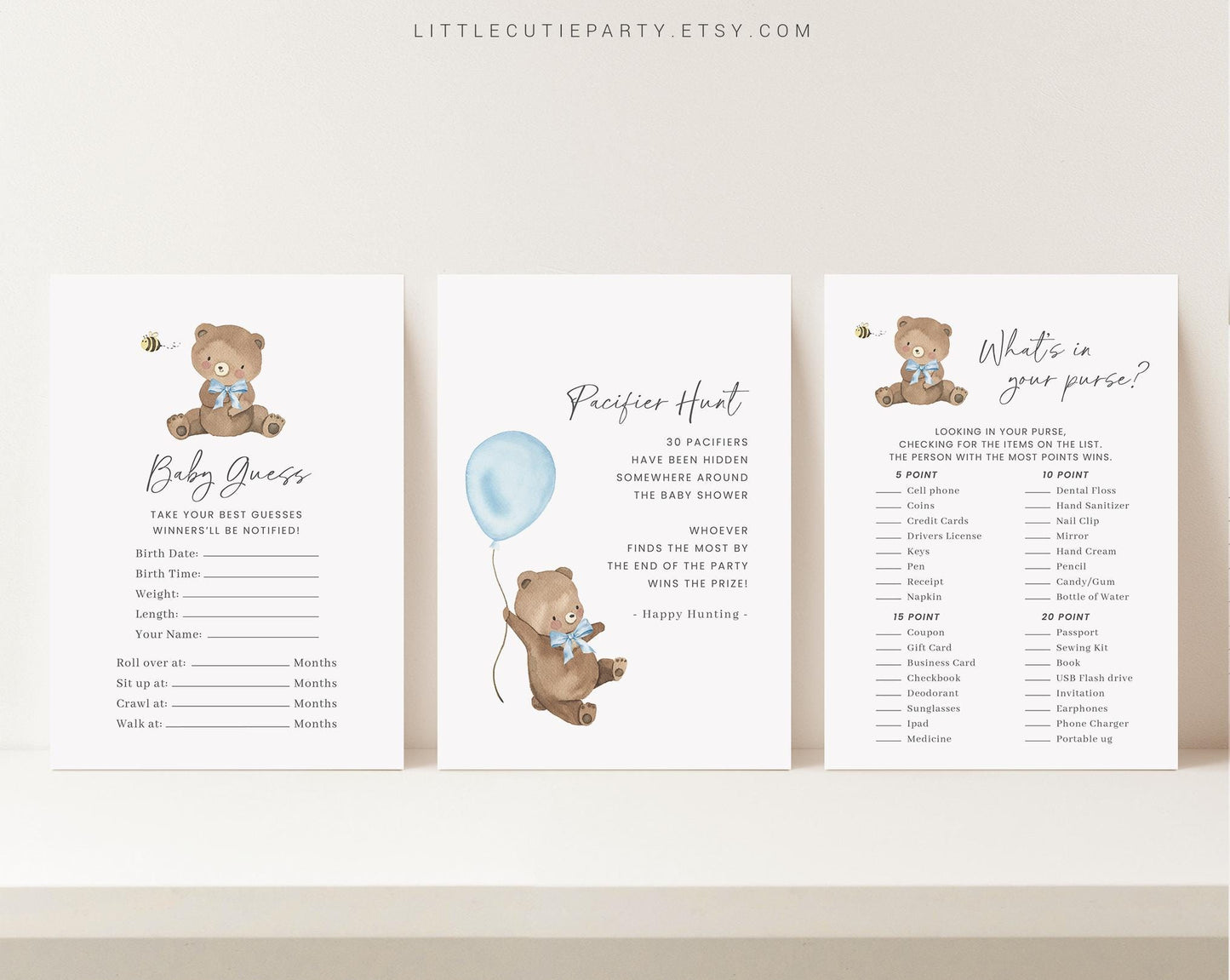 Editable Bearly Wait Boy Baby Shower Games, We Can Bearly Wait Blue Baby Shower Games Bundle, Baby Shower Activity BRWBS002