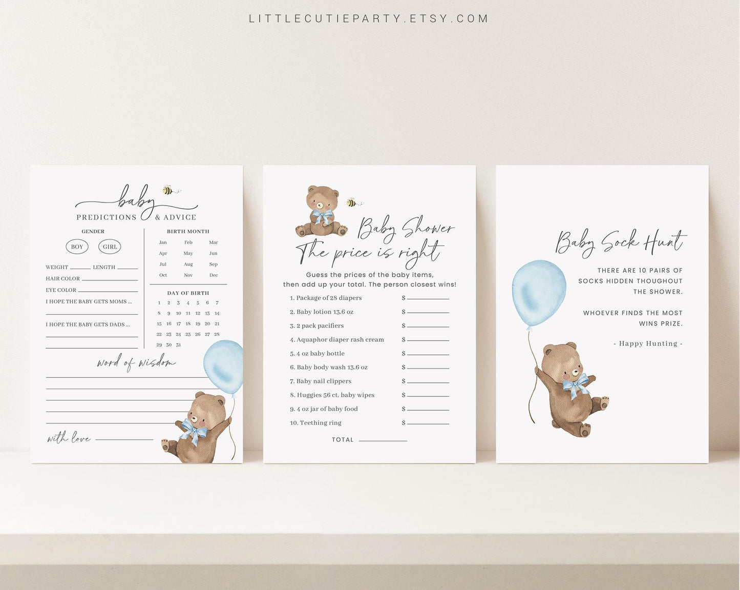Editable Bearly Wait Boy Baby Shower Games, We Can Bearly Wait Blue Baby Shower Games Bundle, Baby Shower Activity BRWBS002