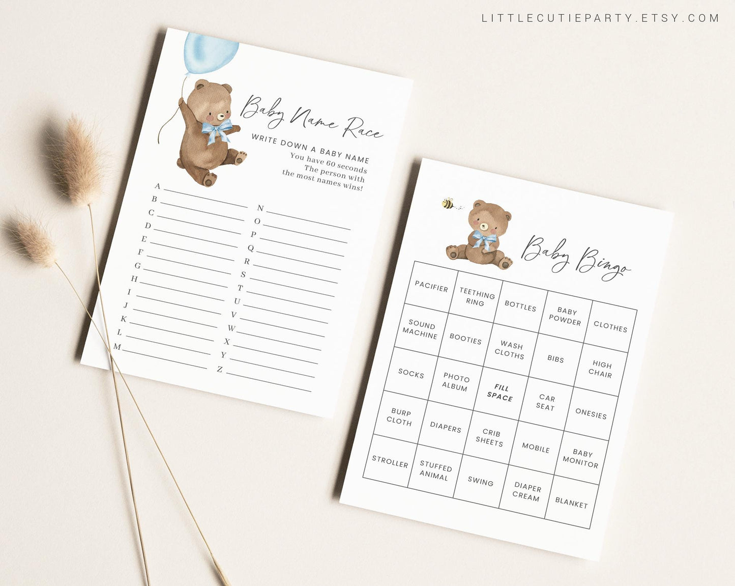 Editable Bearly Wait Boy Baby Shower Games, We Can Bearly Wait Blue Baby Shower Games Bundle, Baby Shower Activity BRWBS002