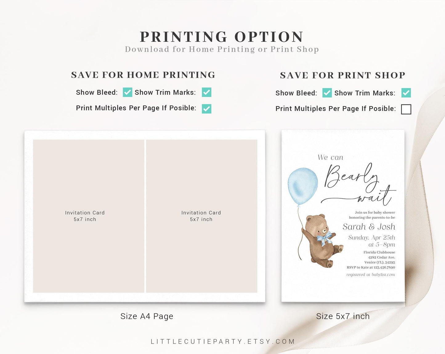 Editable We Can Bearly Boy Wait Baby Shower Invitation, Bearly Wait Blue Invite with Diaper Raffle, Books for Baby and Tag BRWBS002