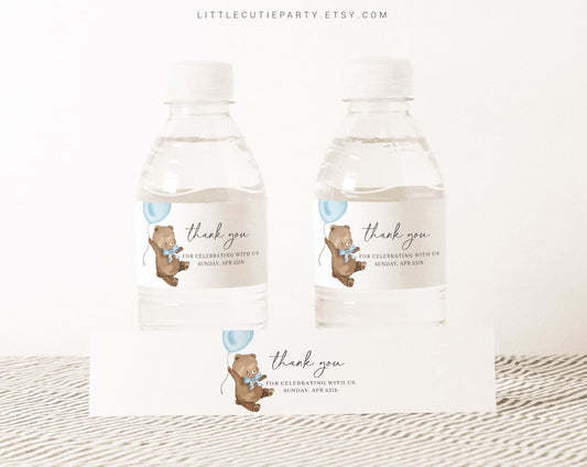Editable Bearly Wait Boy Water Bottle Labels, Bottle Label for Bearly Wait Blue Baby Shower Decor BRWBS002