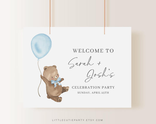 Editable Bearly Wait Boy Baby Shower Backdrop Vinyl, We Can Bearly Wait Blue Welcome Sign, Backdrop for Baby Shower Decor BRWBS002