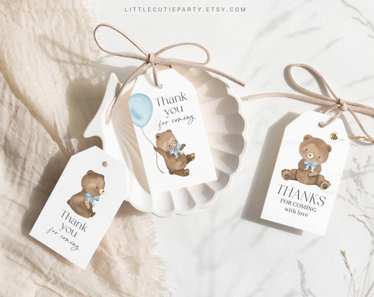 Editable Bearly Wait Boy Baby Shower Favor Tag, Thank You Favor Tag, Thank you Tag, Gift Tag for Bearly Wait Blue Baby Shower Favor BRWBS002