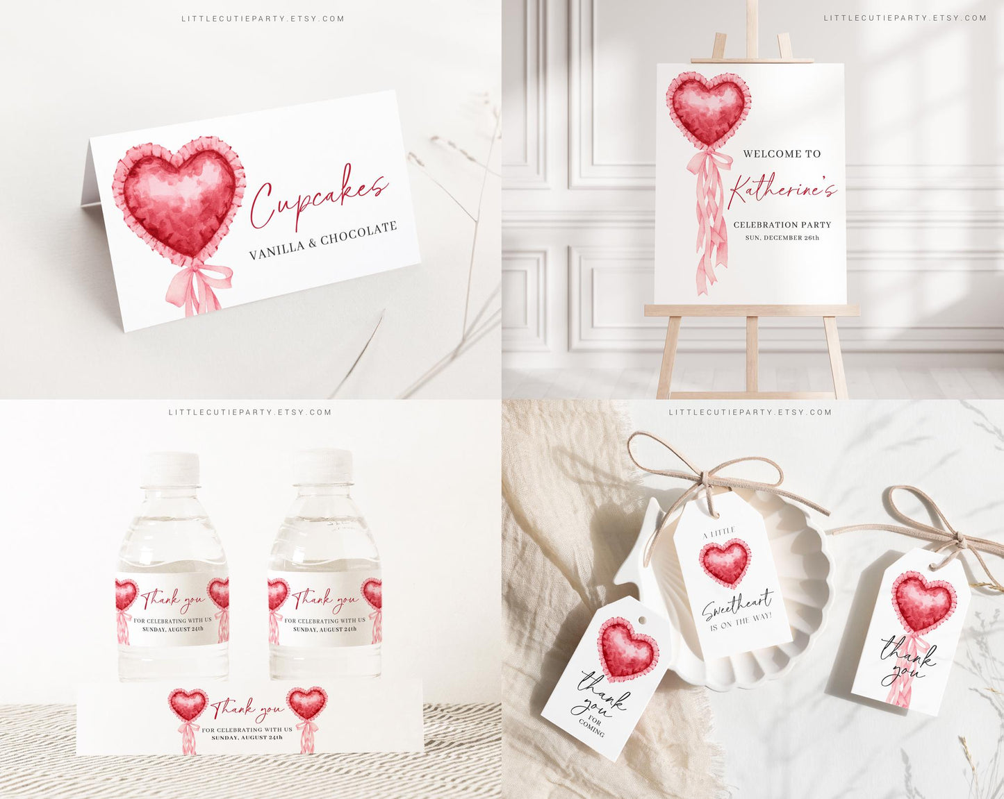 Editable Little Sweetheart Baby Shower Invitation Bundle, Valentine Baby Shower Invite, Hearts Baby shower with Games and Decor SWHBS002
