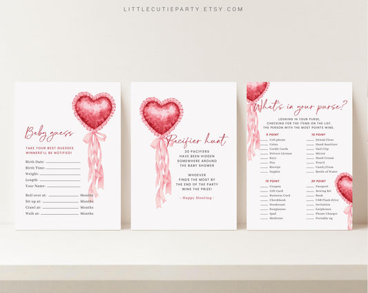 10 Editable Little Sweetheart Baby Shower Games Bundle, Valentines Baby Shower Bingo Games Bundle, Heart Baby Shower Party Games SWHBS002