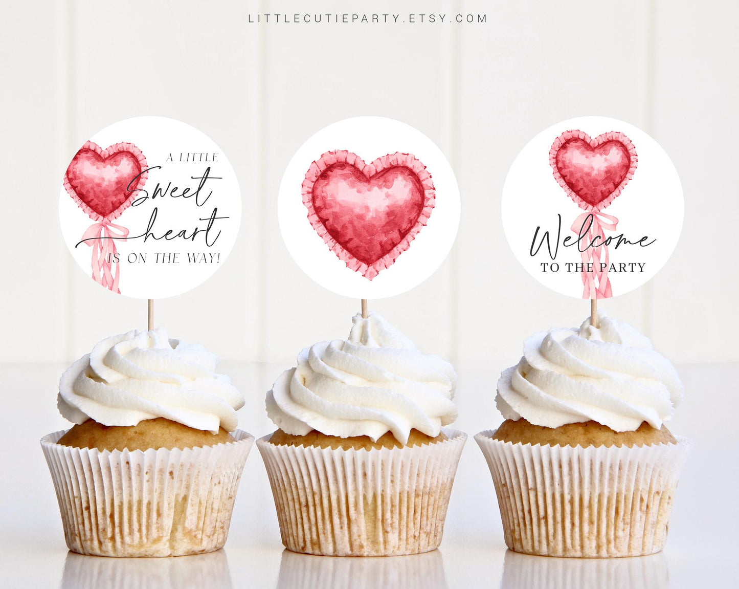 Editable Valentines Cake Topper, Little Sweetheart Baby Shower Cupcake Toppers, for Heart Baby Shower Decorations SWHBS002