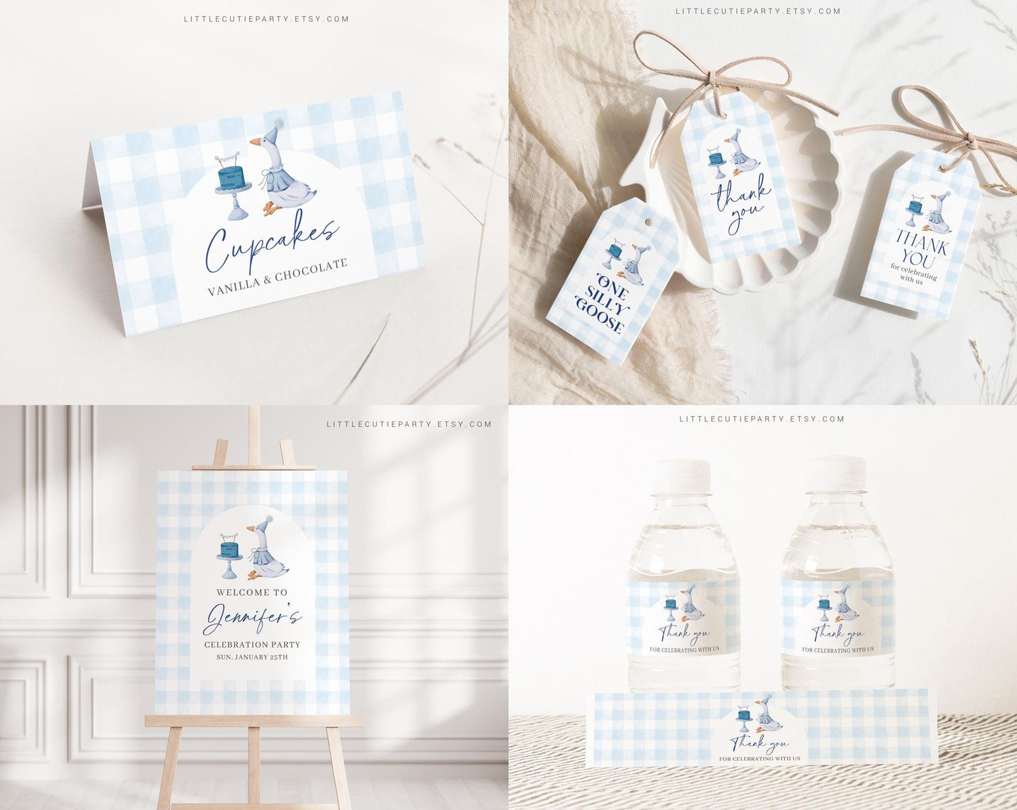 Editable One Silly Goose First Birthday Invitation Bundle, One Silly Goose Birthday Boy Invite, Blue Goose First Birthday Bundle GOSBD002